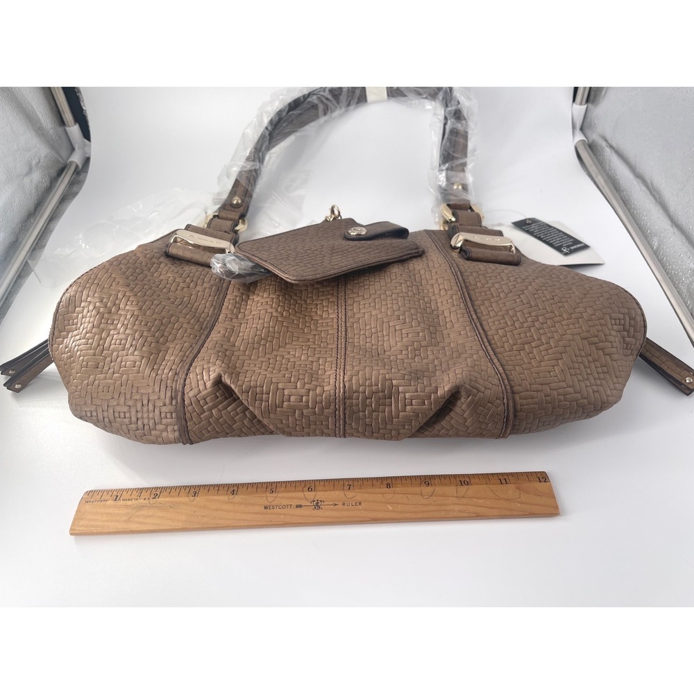 B. Makowsky Genuine Leather Taupe Embossed BasketWeave Tote Shoulder Bag NWT - Picture 6 of 7